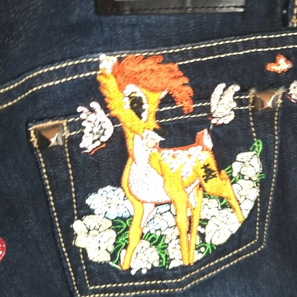 BAMBI PHILIPP PLEIN Glitzy DISNEY Patch Applique Pockets Ltd Ed Denim Jeans 29 - Picture 6 of 16